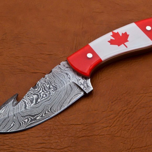 8.5" Handmade Damascus Knife Bowie Gut Hook Knife - Picture 3 of 12